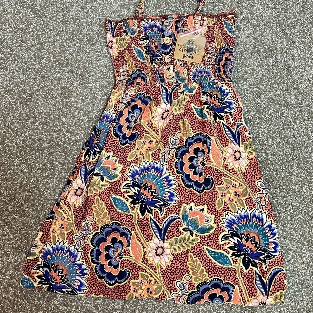 Angie Girls Floral Smocked Sundress Adjustable Straps Size L NWT